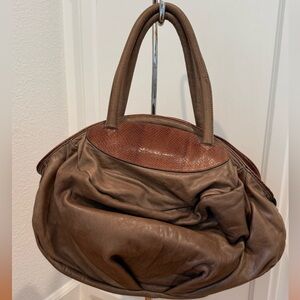 Soft Brown Leather Hobo Handbag with Textured Trim